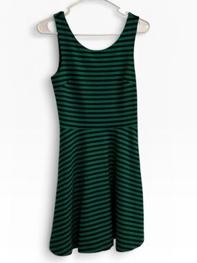 American Eagle Outfitters Green and Black Striped Fit-and-Flare Dress